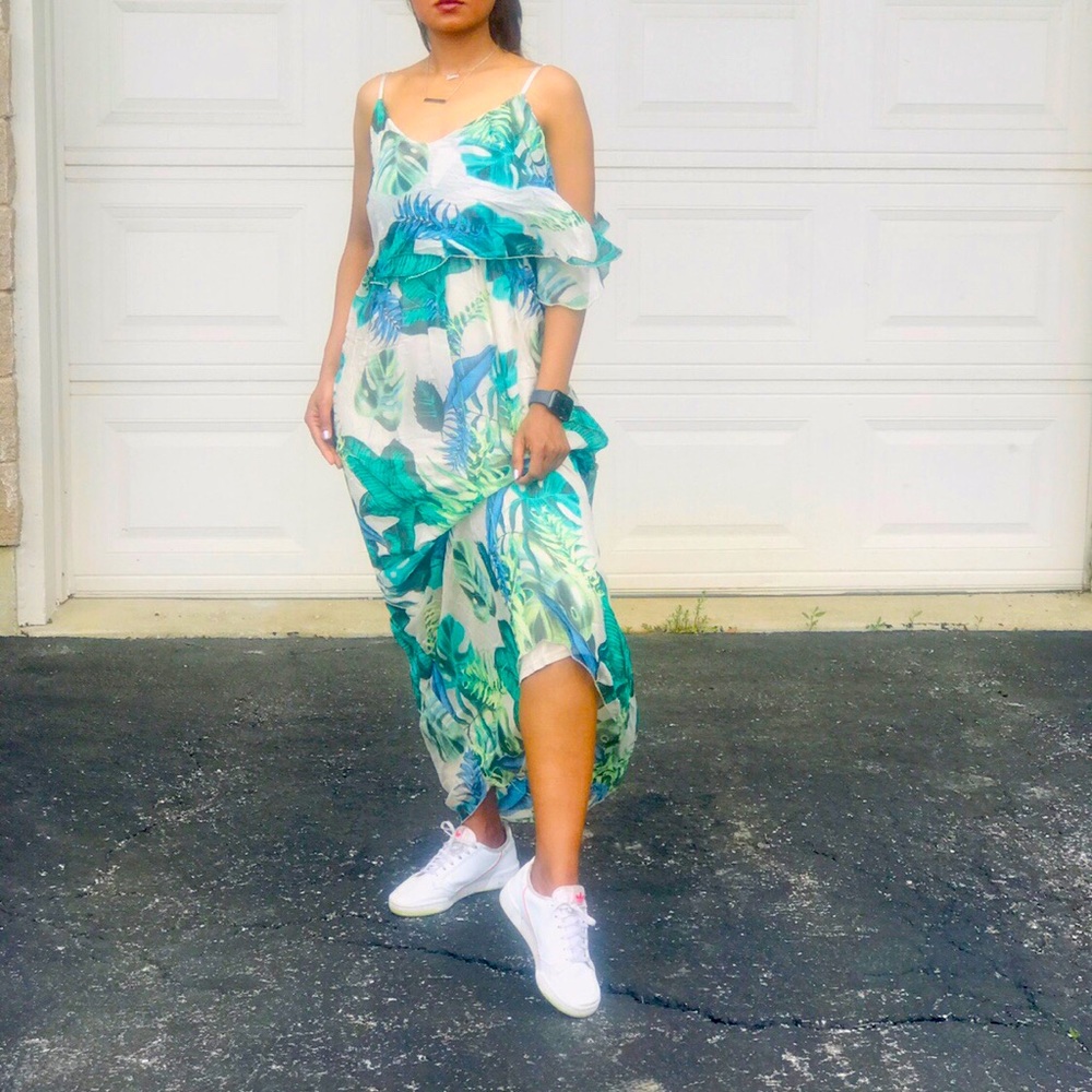 Tropical Leaf palm Print Cami Dress small